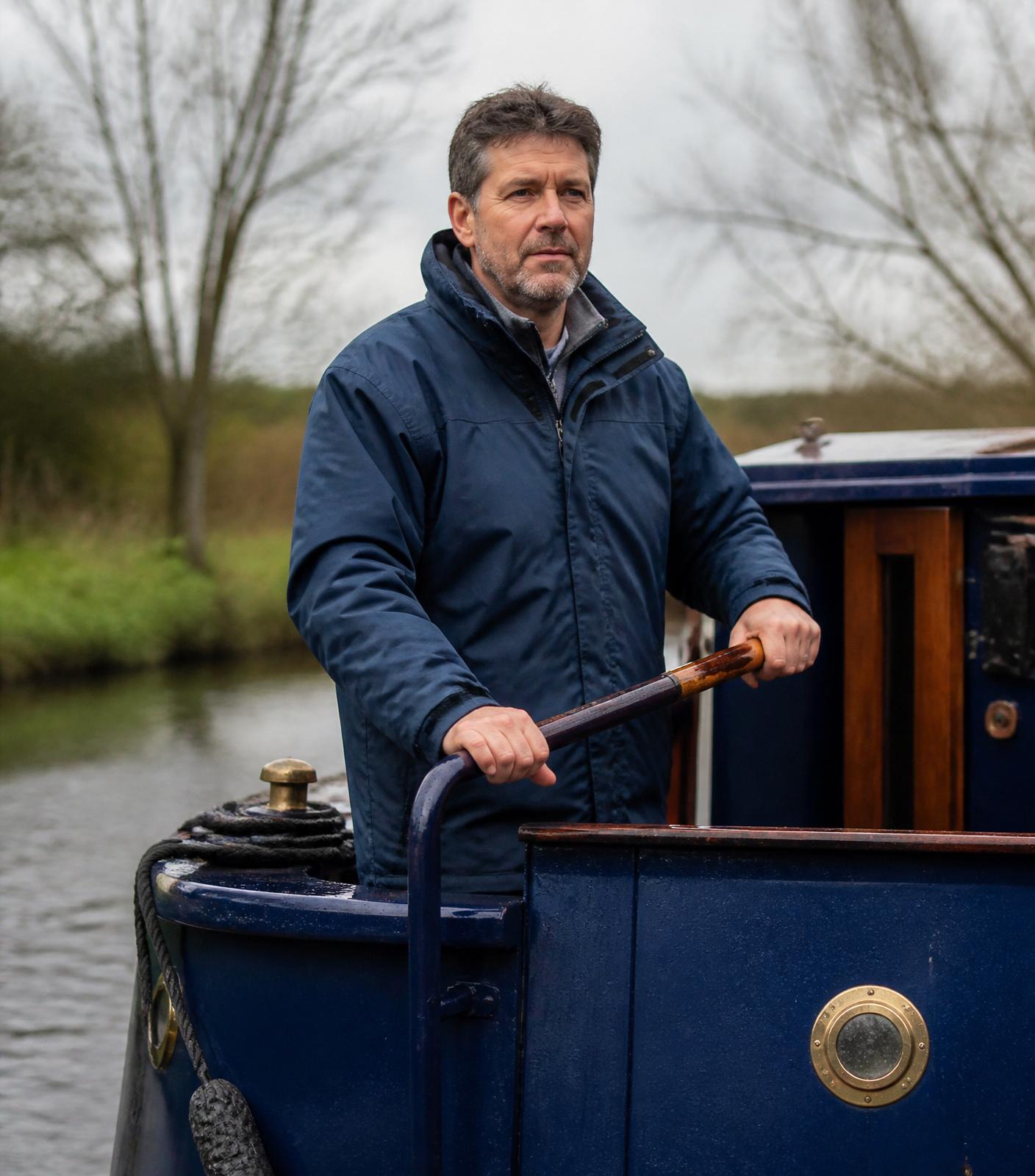 Professional uniformed skipper at the helm